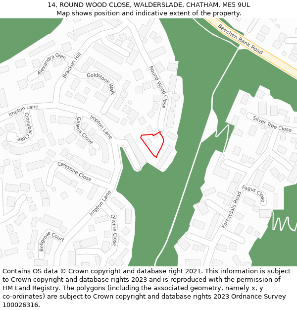 14, ROUND WOOD CLOSE, WALDERSLADE, CHATHAM, ME5 9UL: Location map and indicative extent of plot