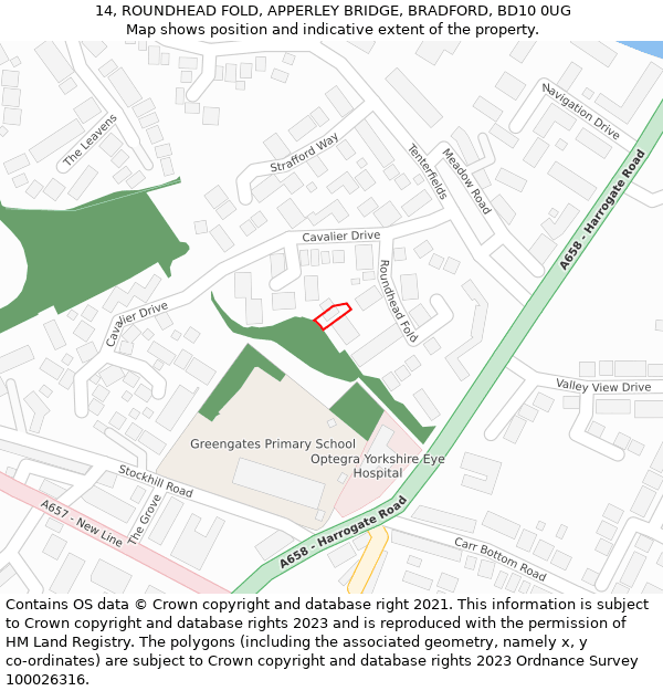 14, ROUNDHEAD FOLD, APPERLEY BRIDGE, BRADFORD, BD10 0UG: Location map and indicative extent of plot