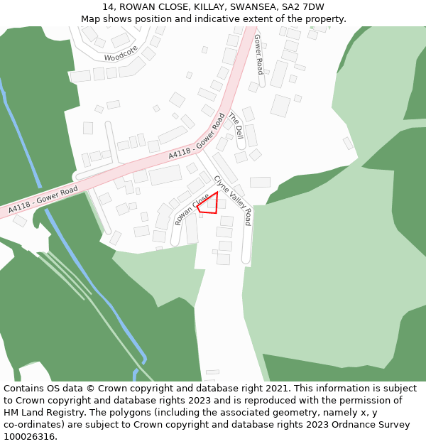 14, ROWAN CLOSE, KILLAY, SWANSEA, SA2 7DW: Location map and indicative extent of plot