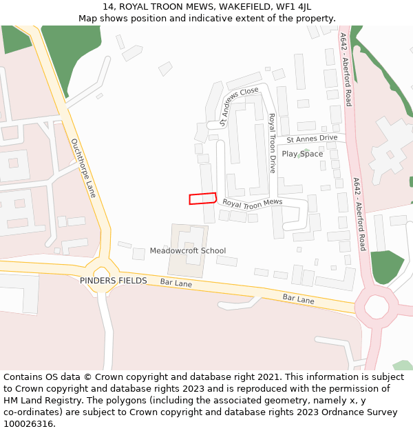 14, ROYAL TROON MEWS, WAKEFIELD, WF1 4JL: Location map and indicative extent of plot