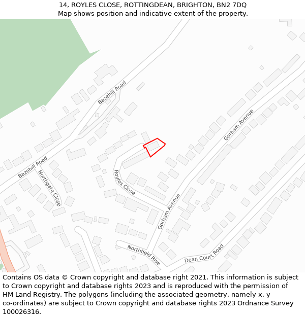 14, ROYLES CLOSE, ROTTINGDEAN, BRIGHTON, BN2 7DQ: Location map and indicative extent of plot