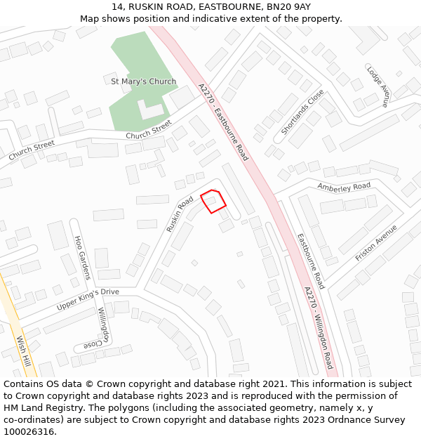 14, RUSKIN ROAD, EASTBOURNE, BN20 9AY: Location map and indicative extent of plot