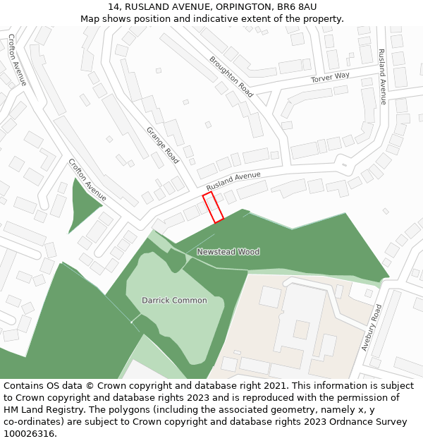 14, RUSLAND AVENUE, ORPINGTON, BR6 8AU: Location map and indicative extent of plot