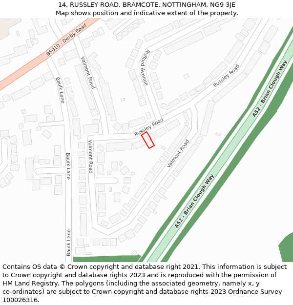 14, RUSSLEY ROAD, BRAMCOTE, NOTTINGHAM, NG9 3JE: Location map and indicative extent of plot