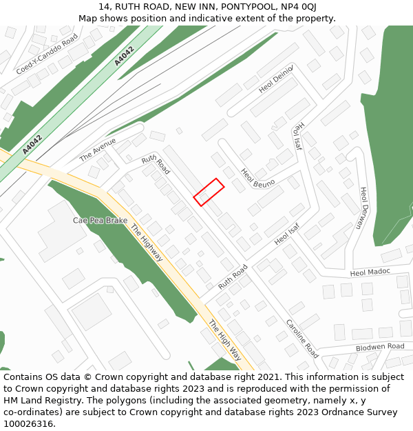 14, RUTH ROAD, NEW INN, PONTYPOOL, NP4 0QJ: Location map and indicative extent of plot