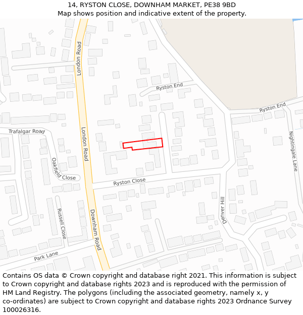 14, RYSTON CLOSE, DOWNHAM MARKET, PE38 9BD: Location map and indicative extent of plot