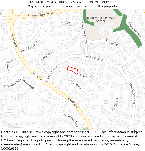 14, SAGES MEAD, BRADLEY STOKE, BRISTOL, BS32 8ER: Location map and indicative extent of plot