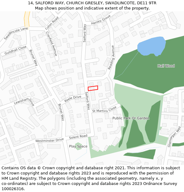 14, SALFORD WAY, CHURCH GRESLEY, SWADLINCOTE, DE11 9TR: Location map and indicative extent of plot