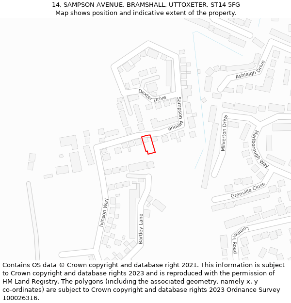 14, SAMPSON AVENUE, BRAMSHALL, UTTOXETER, ST14 5FG: Location map and indicative extent of plot