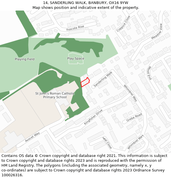 14, SANDERLING WALK, BANBURY, OX16 9YW: Location map and indicative extent of plot