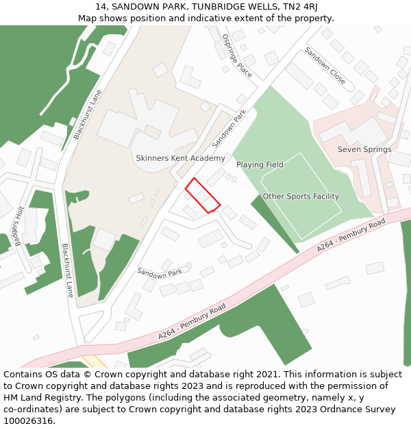 14, SANDOWN PARK, TUNBRIDGE WELLS, TN2 4RJ: Location map and indicative extent of plot
