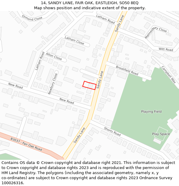 14, SANDY LANE, FAIR OAK, EASTLEIGH, SO50 8EQ: Location map and indicative extent of plot