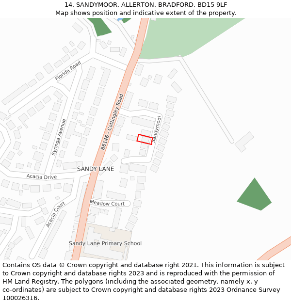 14, SANDYMOOR, ALLERTON, BRADFORD, BD15 9LF: Location map and indicative extent of plot