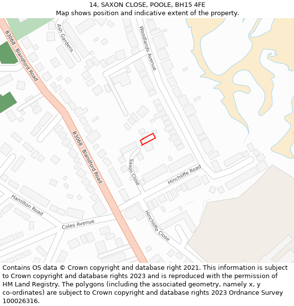 14, SAXON CLOSE, POOLE, BH15 4FE: Location map and indicative extent of plot