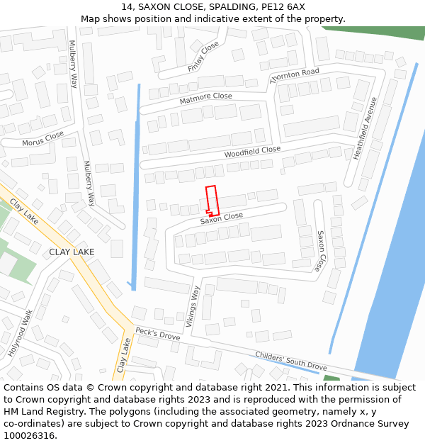 14, SAXON CLOSE, SPALDING, PE12 6AX: Location map and indicative extent of plot