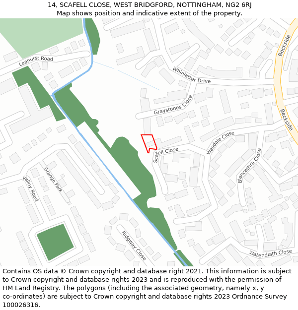 14, SCAFELL CLOSE, WEST BRIDGFORD, NOTTINGHAM, NG2 6RJ: Location map and indicative extent of plot