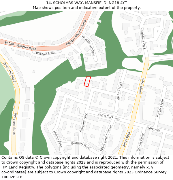 14, SCHOLARS WAY, MANSFIELD, NG18 4YT: Location map and indicative extent of plot