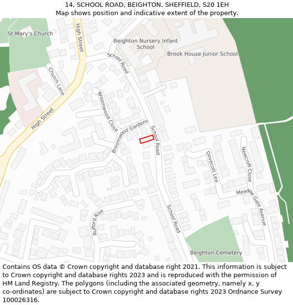14, SCHOOL ROAD, BEIGHTON, SHEFFIELD, S20 1EH: Location map and indicative extent of plot