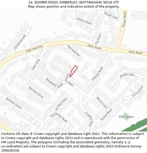 14, SEAMER ROAD, KIMBERLEY, NOTTINGHAM, NG16 2TF: Location map and indicative extent of plot