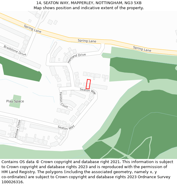 14, SEATON WAY, MAPPERLEY, NOTTINGHAM, NG3 5XB: Location map and indicative extent of plot