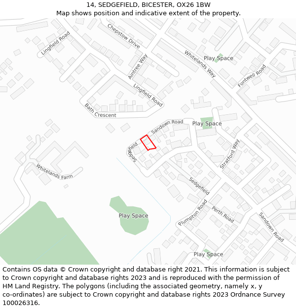 14, SEDGEFIELD, BICESTER, OX26 1BW: Location map and indicative extent of plot