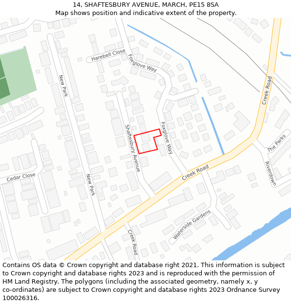 14, SHAFTESBURY AVENUE, MARCH, PE15 8SA: Location map and indicative extent of plot