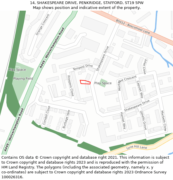 14, SHAKESPEARE DRIVE, PENKRIDGE, STAFFORD, ST19 5PW: Location map and indicative extent of plot