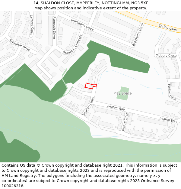 14, SHALDON CLOSE, MAPPERLEY, NOTTINGHAM, NG3 5XF: Location map and indicative extent of plot