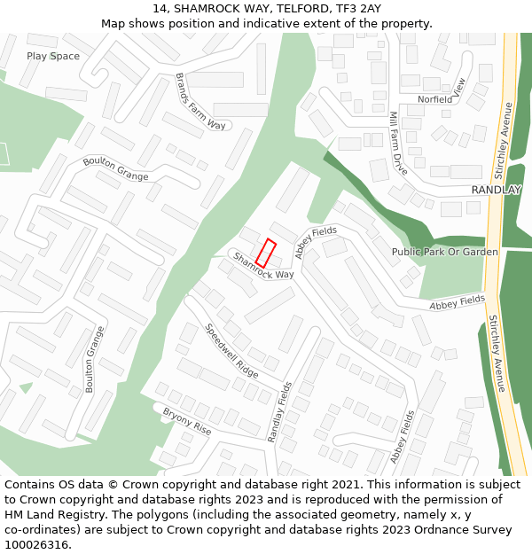 14, SHAMROCK WAY, TELFORD, TF3 2AY: Location map and indicative extent of plot