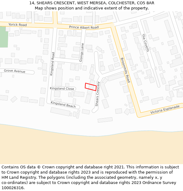 14, SHEARS CRESCENT, WEST MERSEA, COLCHESTER, CO5 8AR: Location map and indicative extent of plot