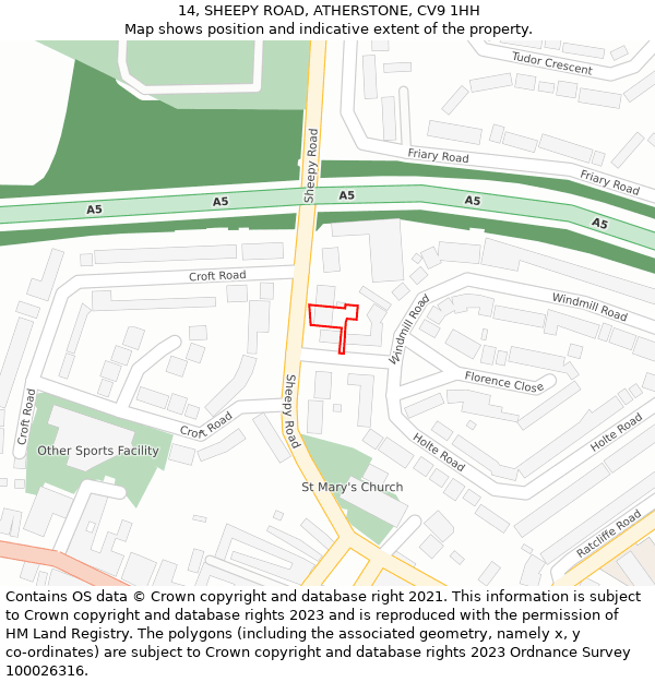 14, SHEEPY ROAD, ATHERSTONE, CV9 1HH: Location map and indicative extent of plot