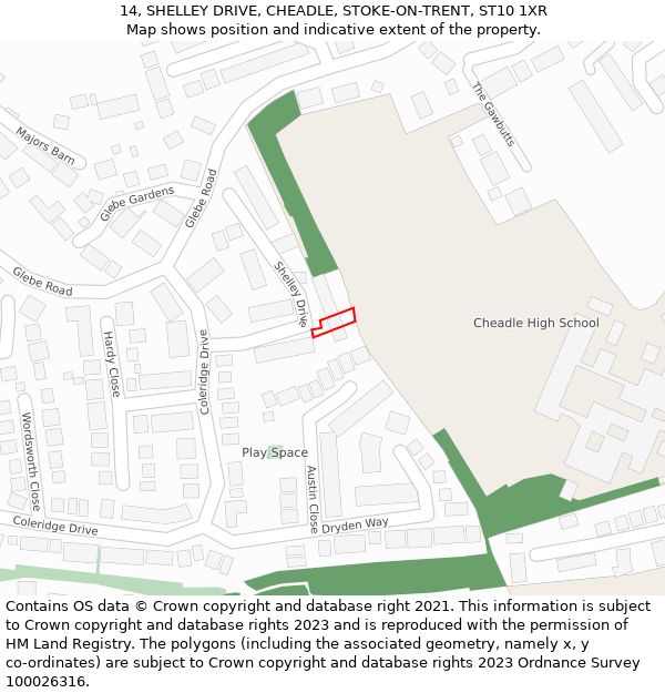 14, SHELLEY DRIVE, CHEADLE, STOKE-ON-TRENT, ST10 1XR: Location map and indicative extent of plot