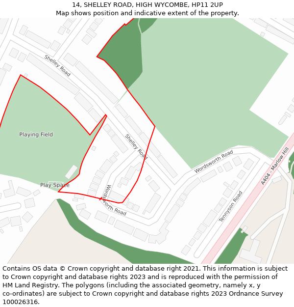 14, SHELLEY ROAD, HIGH WYCOMBE, HP11 2UP: Location map and indicative extent of plot