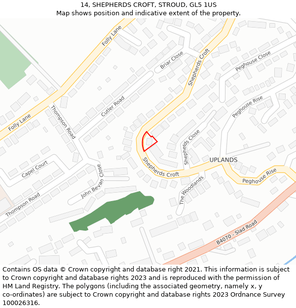 14, SHEPHERDS CROFT, STROUD, GL5 1US: Location map and indicative extent of plot