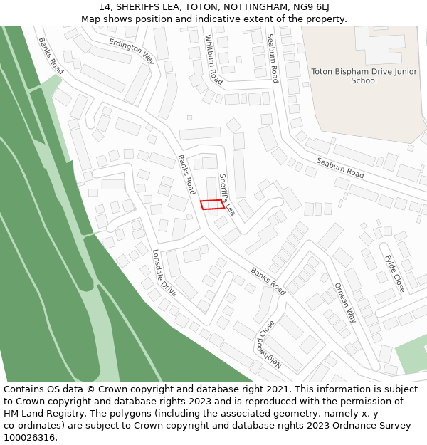 14, SHERIFFS LEA, TOTON, NOTTINGHAM, NG9 6LJ: Location map and indicative extent of plot