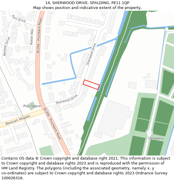 14, SHERWOOD DRIVE, SPALDING, PE11 1QP: Location map and indicative extent of plot