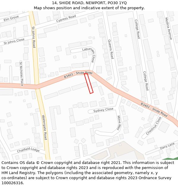 14, SHIDE ROAD, NEWPORT, PO30 1YQ: Location map and indicative extent of plot