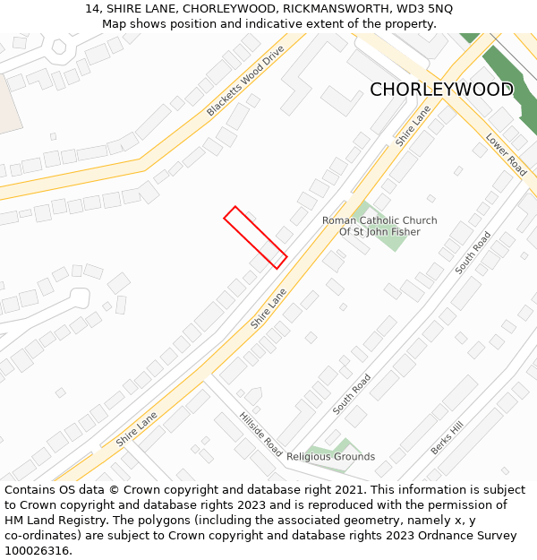 14, SHIRE LANE, CHORLEYWOOD, RICKMANSWORTH, WD3 5NQ: Location map and indicative extent of plot