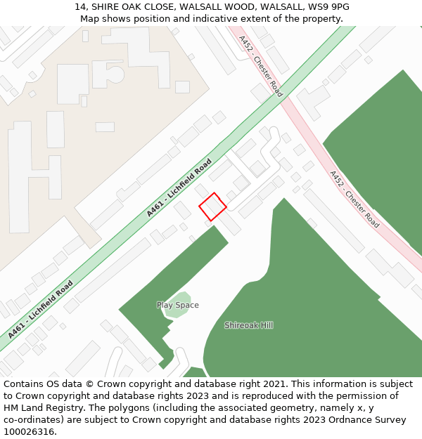 14, SHIRE OAK CLOSE, WALSALL WOOD, WALSALL, WS9 9PG: Location map and indicative extent of plot