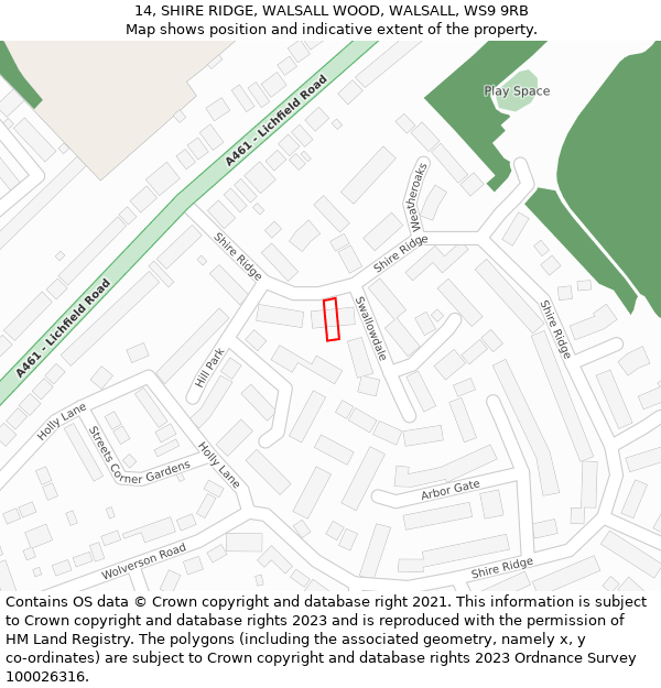 14, SHIRE RIDGE, WALSALL WOOD, WALSALL, WS9 9RB: Location map and indicative extent of plot