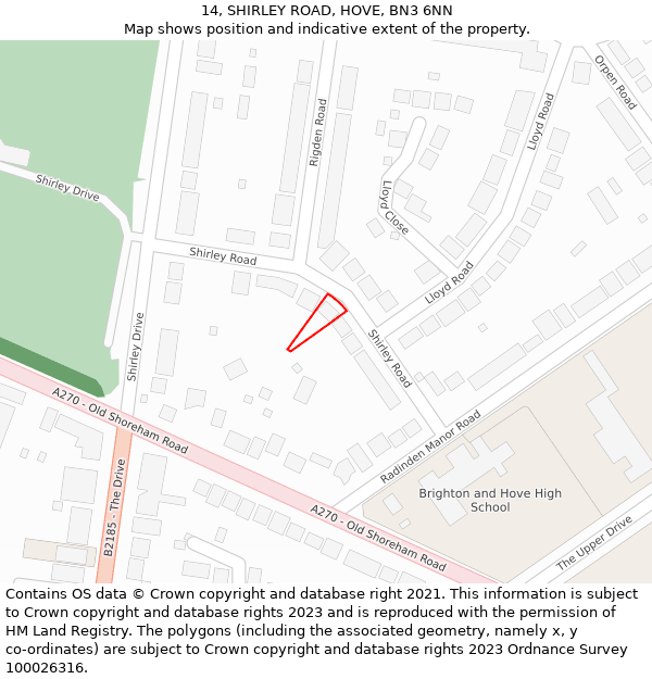14, SHIRLEY ROAD, HOVE, BN3 6NN: Location map and indicative extent of plot
