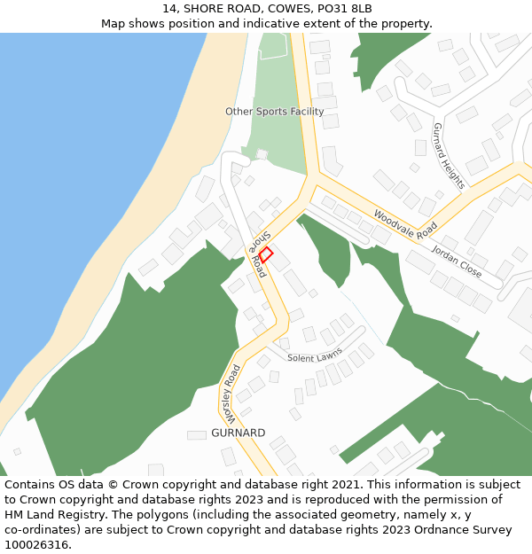 14, SHORE ROAD, COWES, PO31 8LB: Location map and indicative extent of plot