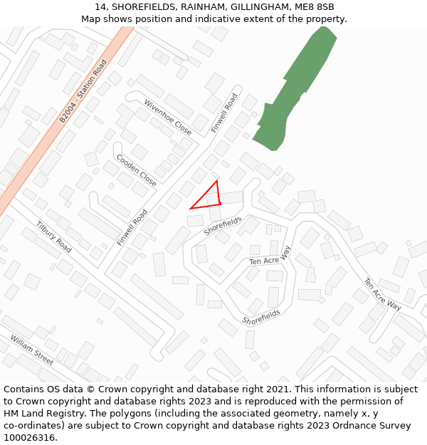 14, SHOREFIELDS, RAINHAM, GILLINGHAM, ME8 8SB: Location map and indicative extent of plot