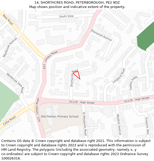 14, SHORTACRES ROAD, PETERBOROUGH, PE2 9DZ: Location map and indicative extent of plot