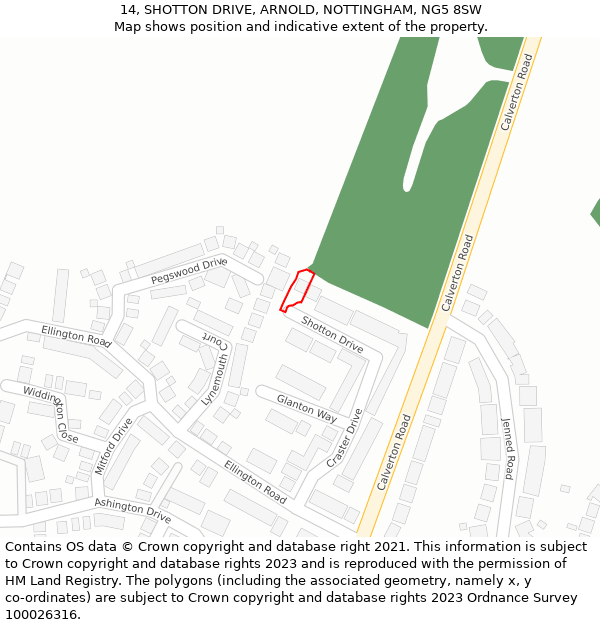 14, SHOTTON DRIVE, ARNOLD, NOTTINGHAM, NG5 8SW: Location map and indicative extent of plot