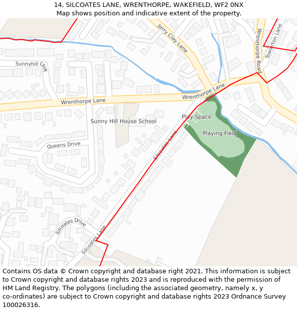 14, SILCOATES LANE, WRENTHORPE, WAKEFIELD, WF2 0NX: Location map and indicative extent of plot