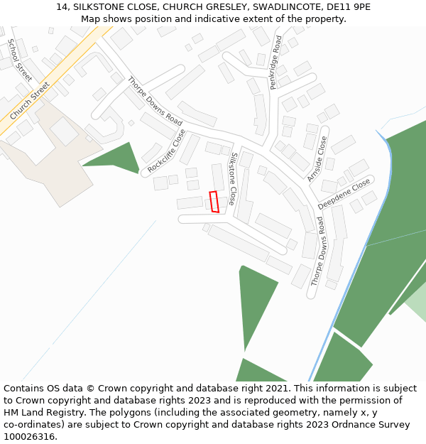 14, SILKSTONE CLOSE, CHURCH GRESLEY, SWADLINCOTE, DE11 9PE: Location map and indicative extent of plot