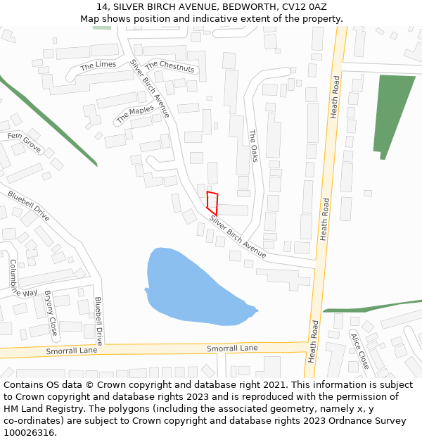 14, SILVER BIRCH AVENUE, BEDWORTH, CV12 0AZ: Location map and indicative extent of plot