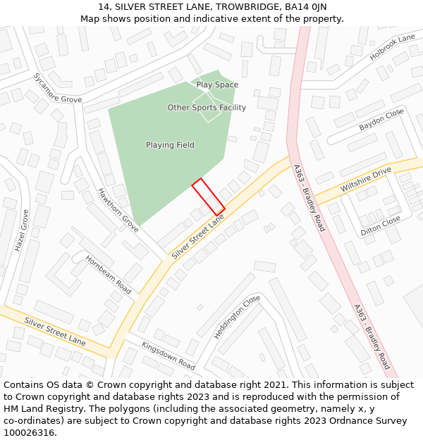 14, SILVER STREET LANE, TROWBRIDGE, BA14 0JN: Location map and indicative extent of plot