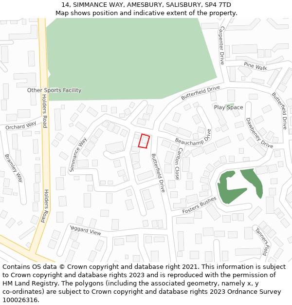 14, SIMMANCE WAY, AMESBURY, SALISBURY, SP4 7TD: Location map and indicative extent of plot